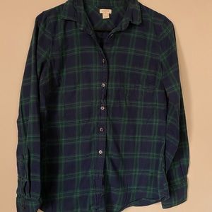 J Crew button down flannel shirt - navy/green - size Small